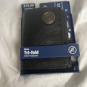 George - Black Leather Wallet - Bison Tri-fold - RFID Protected
